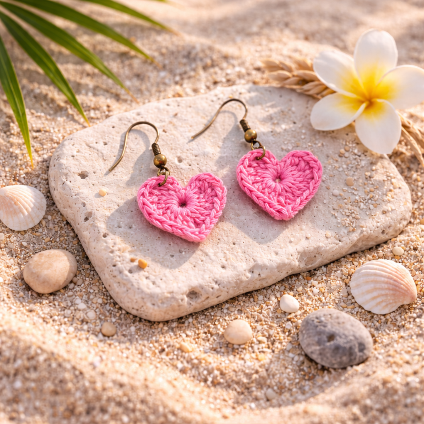 Pink Heart Crochet Earrings