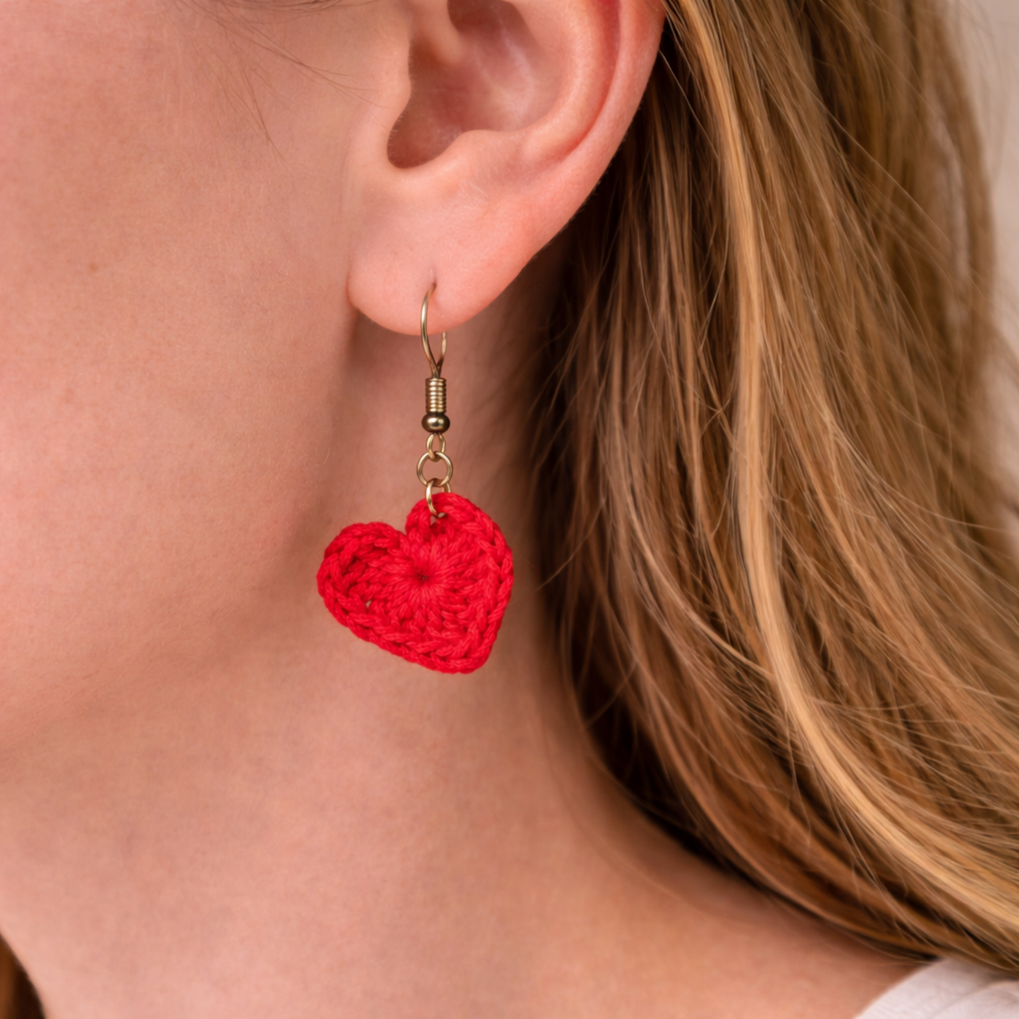 Red Crochet Heart Earrings