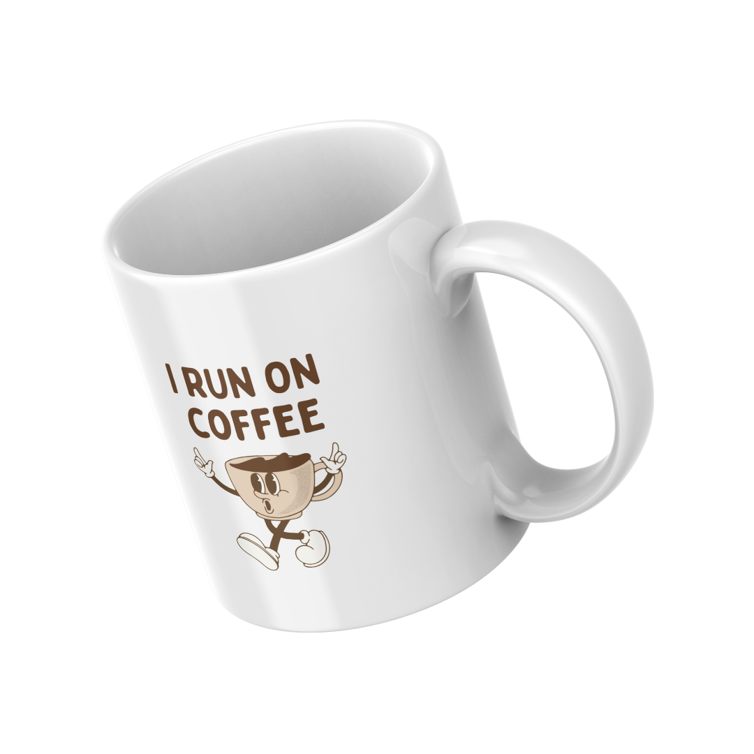 "I Run on Coffee” 11 oz Ceramic Mug – Funny Coffee Lover Gift