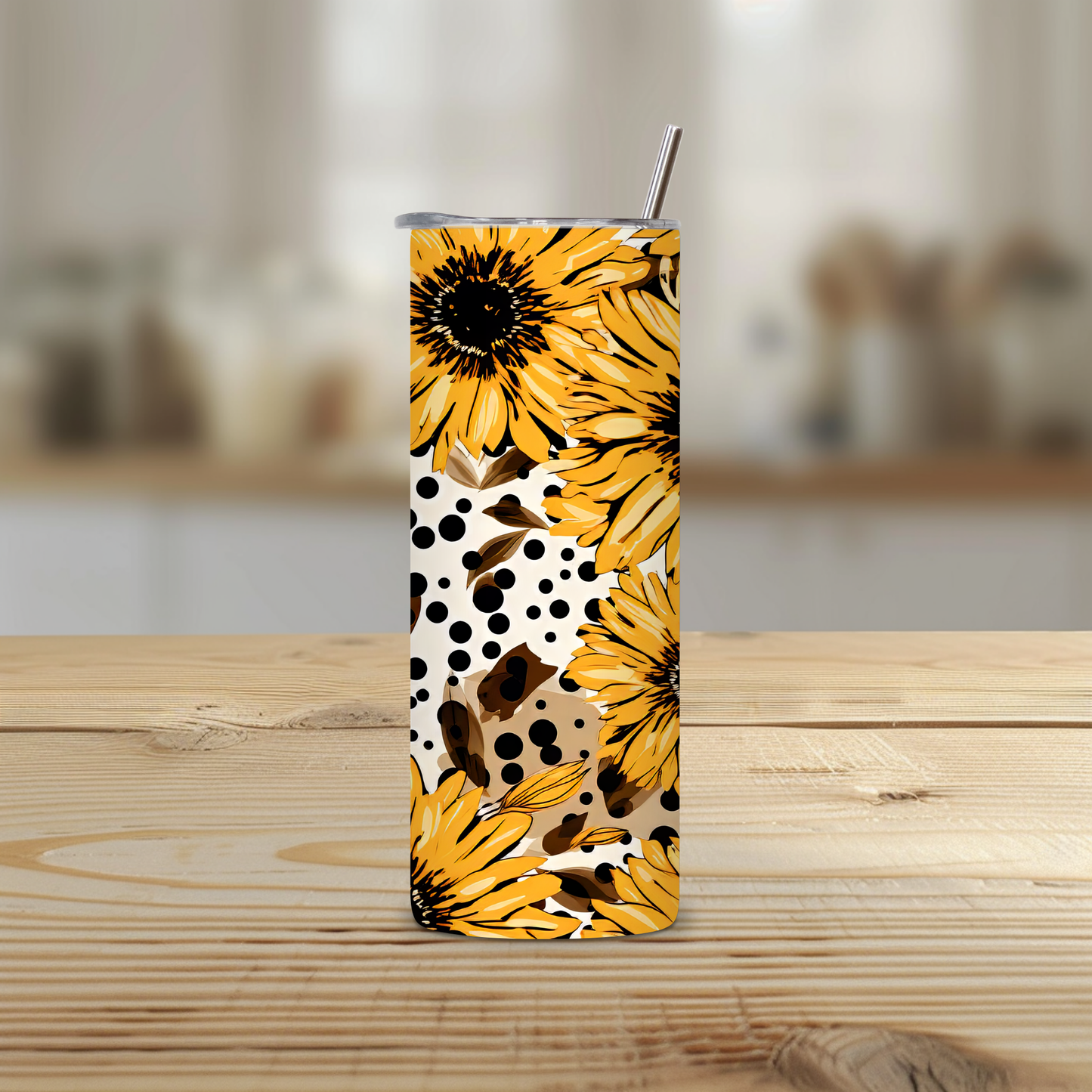 Sunflower Skinny Tumbler – 20oz Stainless Steel with Straw