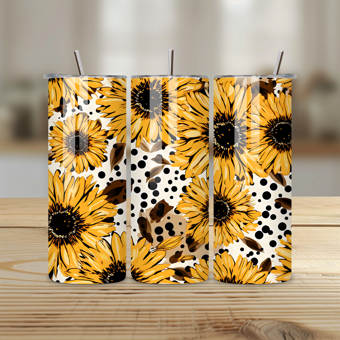 Sunflower Skinny Tumbler – 20oz Stainless Steel with Straw