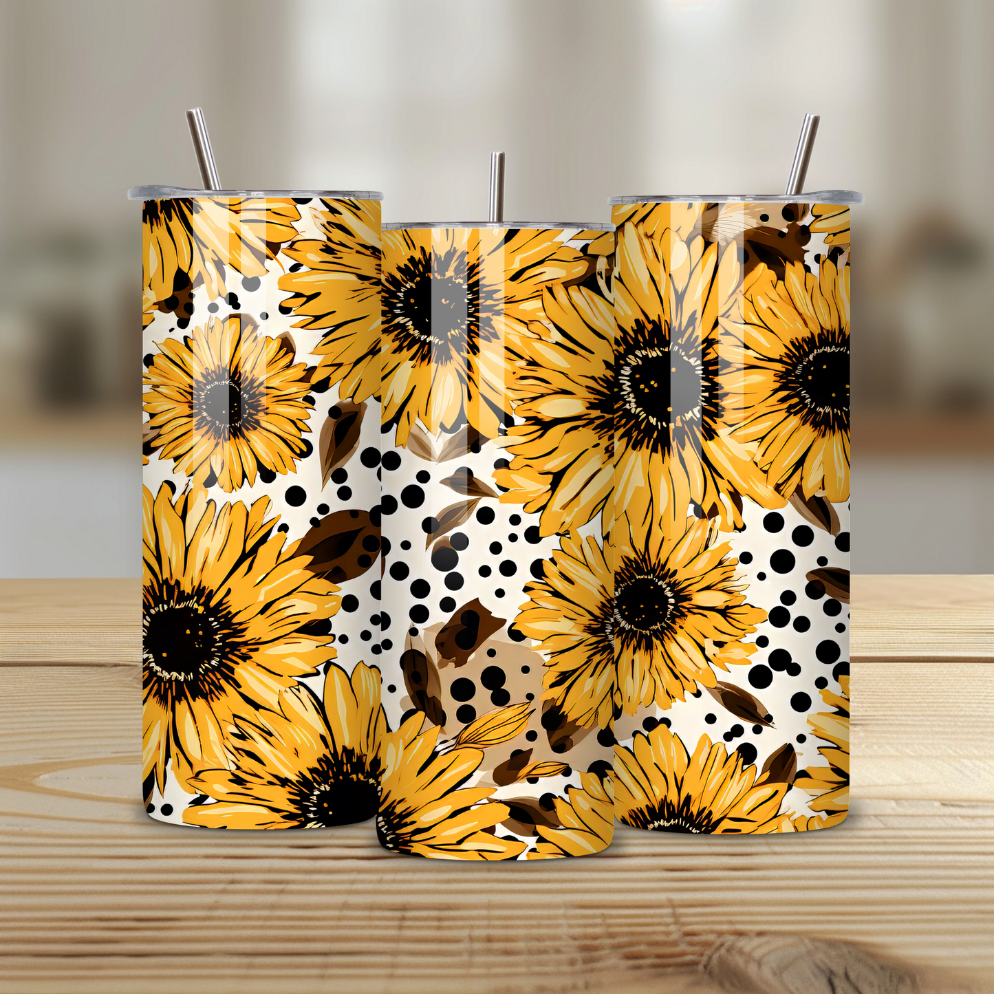 Sunflower Skinny Tumbler – 20oz Stainless Steel with Straw