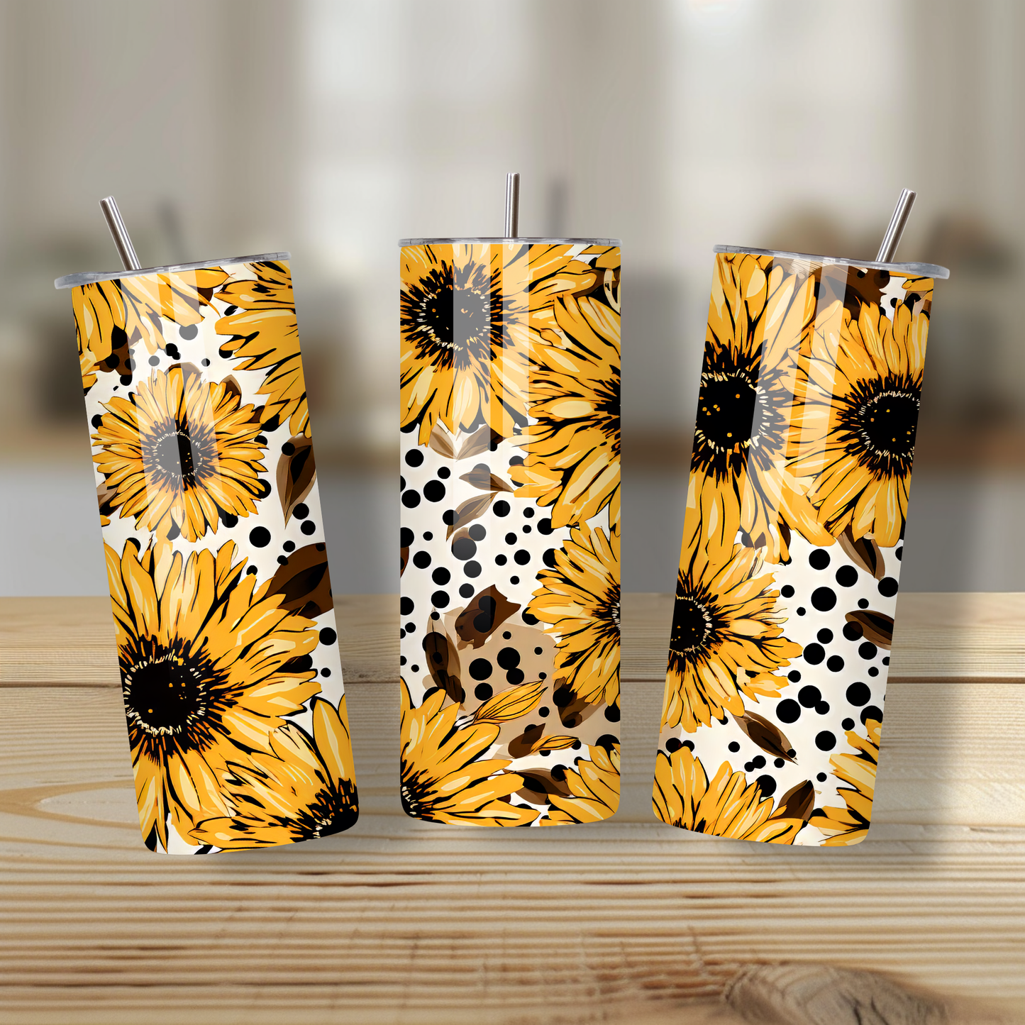 Sunflower Skinny Tumbler – 20oz Stainless Steel with Straw