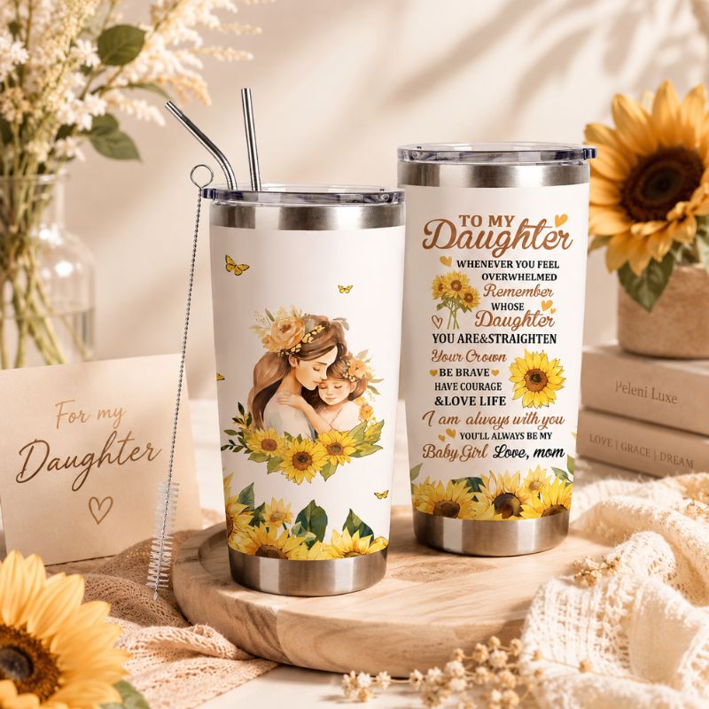 To My Daughter Sunflower 20oz Stainless Steel Tumbler – Heartfelt Gift from Mom