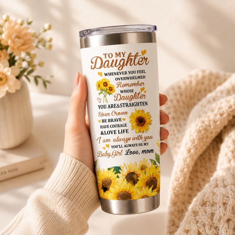 To My Daughter Sunflower 20oz Stainless Steel Tumbler – Heartfelt Gift from Mom