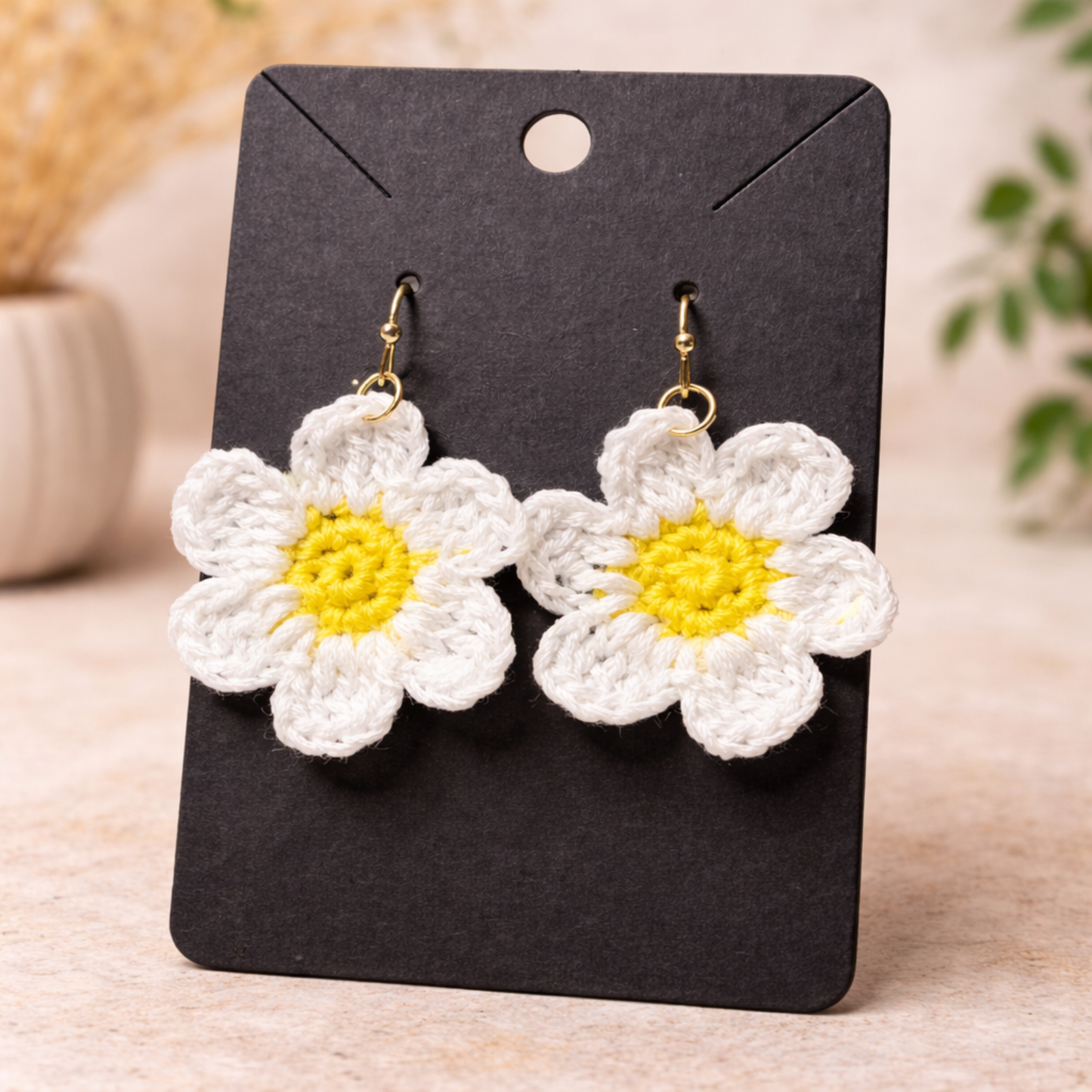 White Crochet Daisy Handmade Floral Earrings