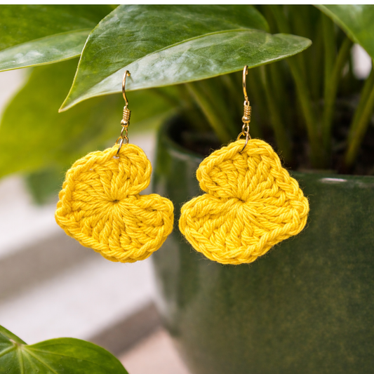 Yellow Crochet Heart Dangle Earrings