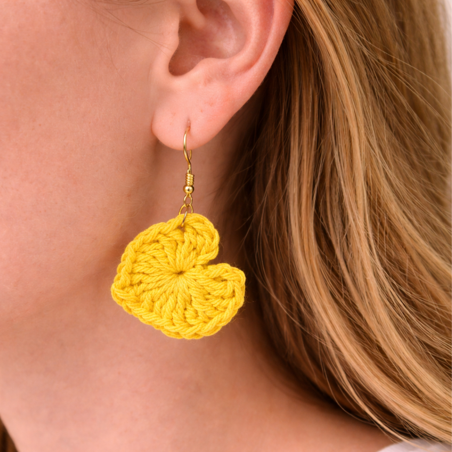 Yellow Crochet Heart Dangle Earrings