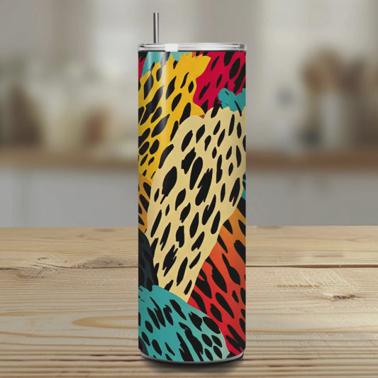 Wild Vibes 20oz Skinny Tumbler – Colorful Leopard Print
