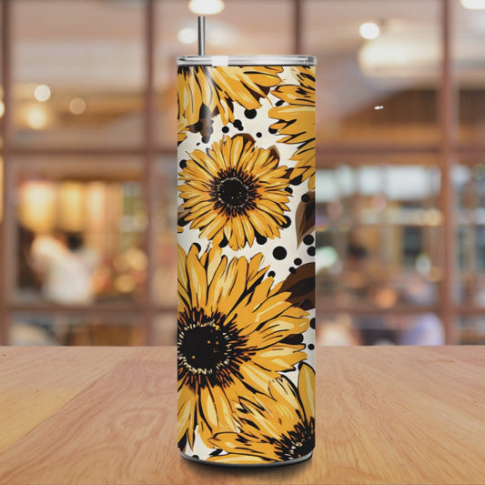 Sunflower Skinny Tumbler – 20oz Stainless Steel with Straw