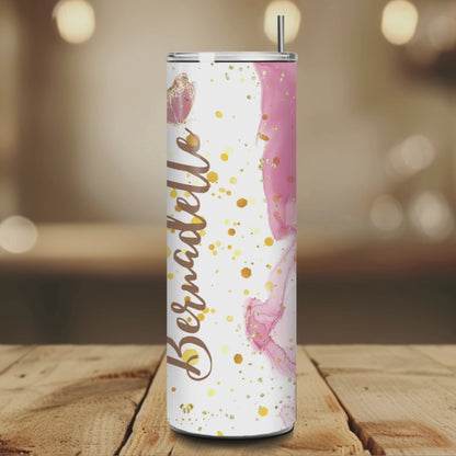Personalized Glitter Floral Tumbler – Custom Name 20oz Stainless Steel