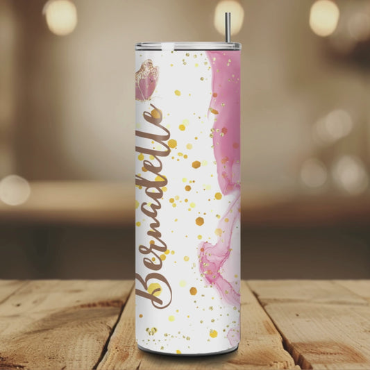 Personalized Glitter Floral Tumbler – Custom Name 20oz Stainless Steel