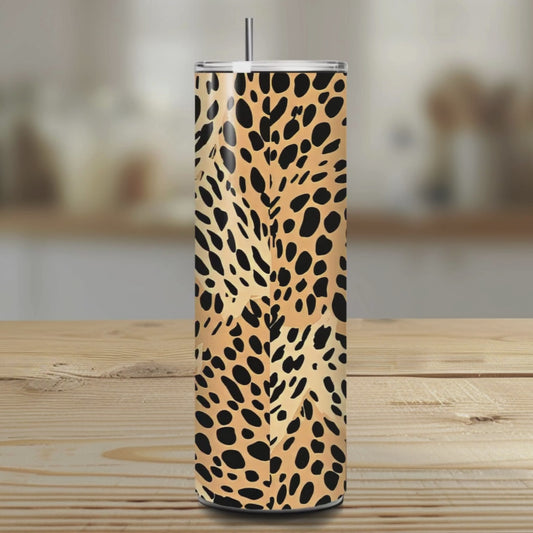 Leopard Print Stainless Steel Tumbler with Straw