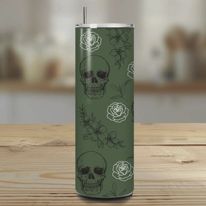 Subtle Skulls & Roses 20oz Skinny Tumbler | Gothic Fall Drinkware | Personalized Gift